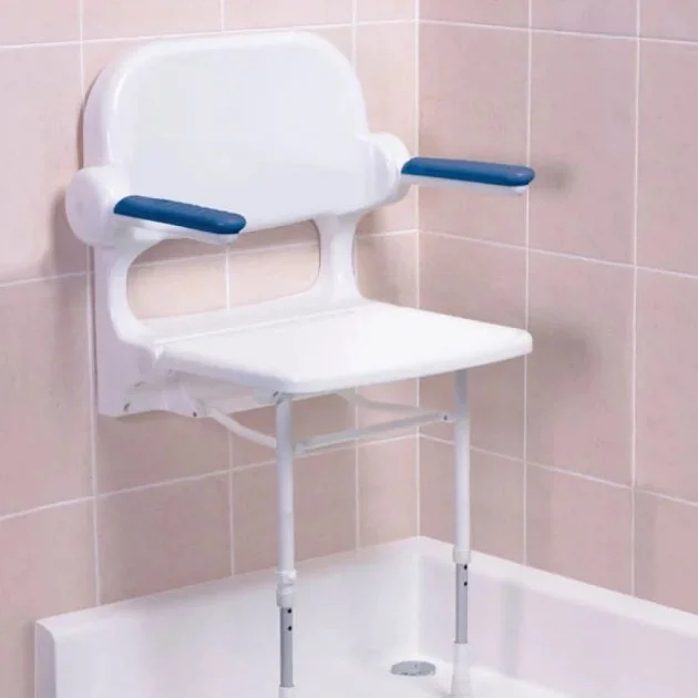 AKW 2000 Series Standard Fold-Up Shower Seat With Blue Arm Pads 3 AKW 2000 Series Standard Fold-Up Shower Seat With Blue Arm Pads