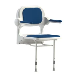 AKW 2000 Series Standard Fold-Up Shower Seat With Blue Padded Arms And Back