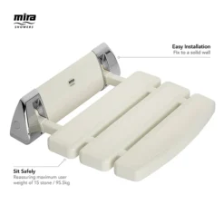 Mira Folding Wall Mounted Shower Seat - White/Chrome 9 Mira Folding Wall Mounted Shower Seat - White/Chrome -Bathroom Products Store 2.1536.129a