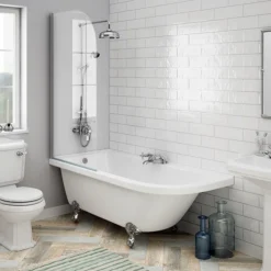 Appleby 1700 Roll Top Shower Bath With Screen + Chrome Leg Set -Bathroom Products Store a17bsr d4