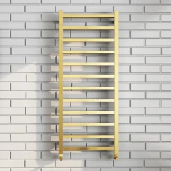 Arezzo Cube Brushed Brass 1200 X 500 Heated Towel Rail -Bathroom Products Store az125bbsqd1