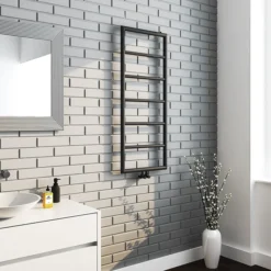 Arezzo Matt Black 1200 X 500 Ladder Heated Towel Rail -Bathroom Products Store az12mbd2