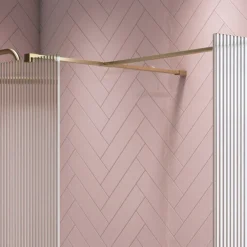 Arezzo 1400 X 900 Fluted Glass Brushed Brass Walk In Enclosure (inc. Main Screen, Side Panel + Tray) -Bathroom Products Store azfgbb149ed4