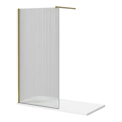 Arezzo 1600 X 800 Fluted Glass Brushed Brass Profile Wet Room (1000 Screen, Square Support Arm + Tray)