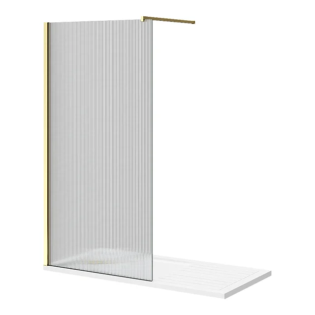 Arezzo 1600 X 800 Fluted Glass Brushed Brass Profile Wet Room (1000 Screen, Square Support Arm + Tray) 3 Arezzo 1600 X 800 Fluted Glass Brushed Brass Profile Wet Room (1000 Screen, Square Support Arm + Tray)