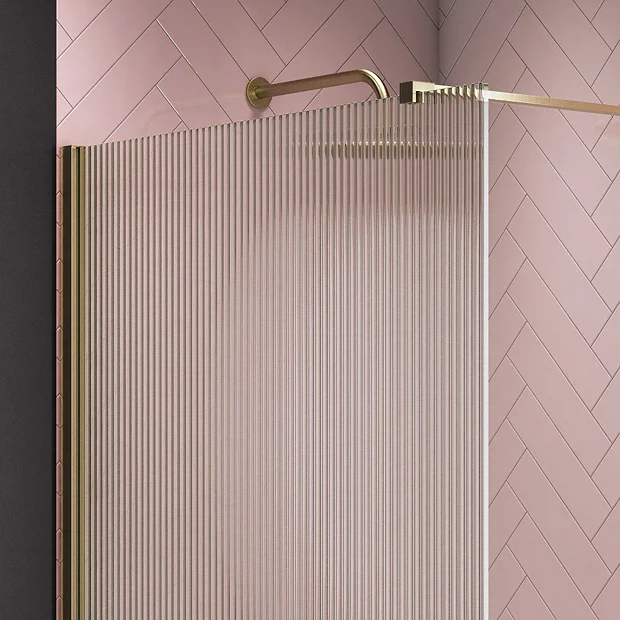 Arezzo 1600 X 800 Fluted Glass Brushed Brass Profile Wet Room (1000 Screen, Square Support Arm + Tray) 6 Arezzo 1600 X 800 Fluted Glass Brushed Brass Profile Wet Room (1000 Screen, Square Support Arm + Tray) - Image 4