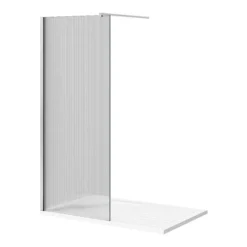 Arezzo 1400 X 900 Fluted Glass Chrome Profile Wet Room (800 Screen, Square Support Arm + Tray)