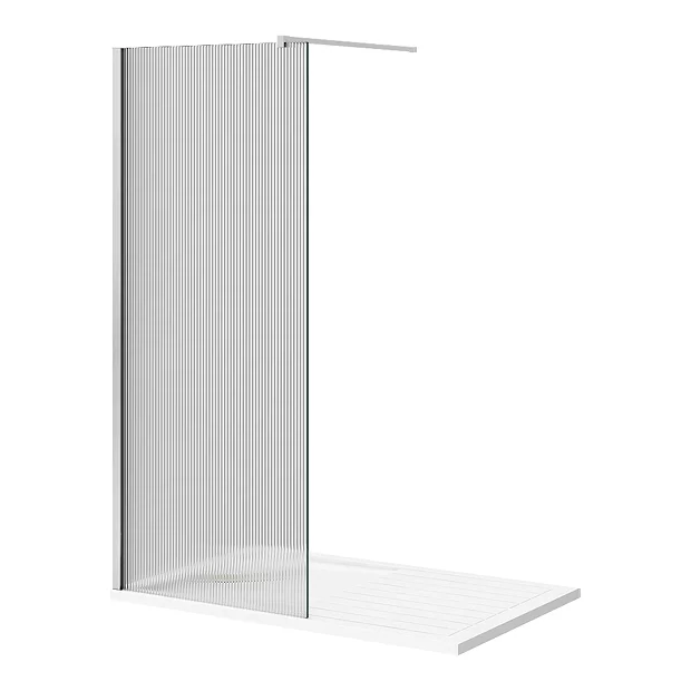 Arezzo 1400 X 900 Fluted Glass Chrome Profile Wet Room (800 Screen, Square Support Arm + Tray) 3 Arezzo 1400 X 900 Fluted Glass Chrome Profile Wet Room (800 Screen, Square Support Arm + Tray)