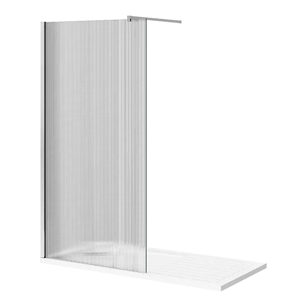 Arezzo 1600 X 800 Fluted Glass Chrome Profile Wet Room (1000 Screen, Square Support Arm + Tray) 3 Arezzo 1600 X 800 Fluted Glass Chrome Profile Wet Room (1000 Screen, Square Support Arm + Tray)