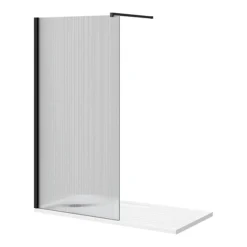 Arezzo 1600 X 800 Fluted Glass Matt Black Profile Wet Room (1000 Screen, Square Support Arm + Tray)