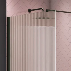 Arezzo 1600 X 800 Fluted Glass Matt Black Profile Wet Room (1000 Screen, Square Support Arm + Tray) -Bathroom Products Store azfgmb168d2
