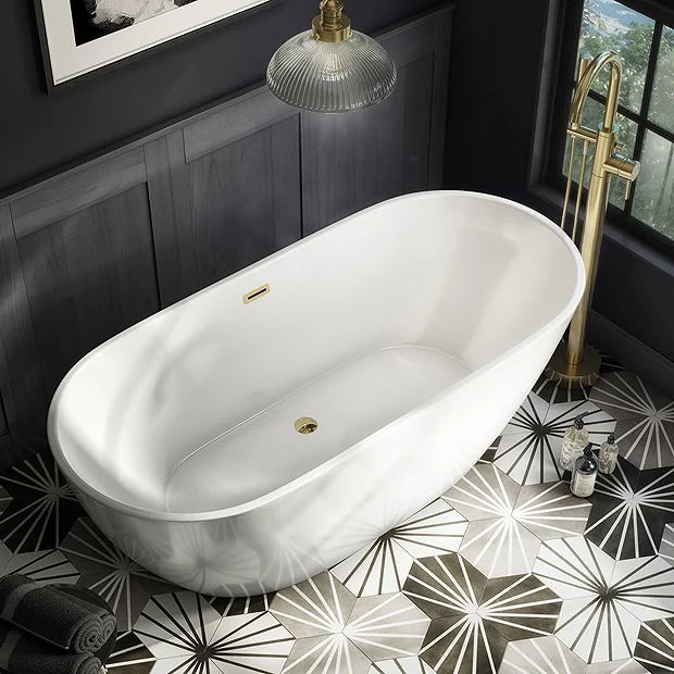 Arezzo Freestanding Modern Bath With Brushed Brass Waste 5 Arezzo Freestanding Modern Bath With Brushed Brass Waste - Image 3