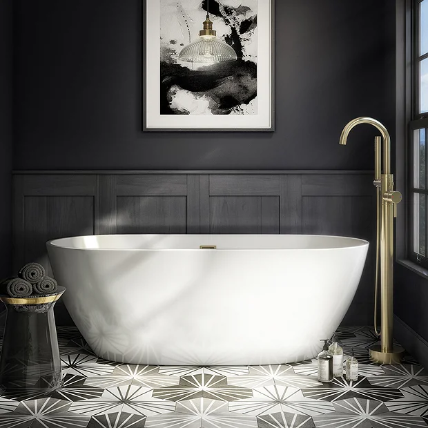 Arezzo Freestanding Modern Bath With Brushed Brass Waste 4 Arezzo Freestanding Modern Bath With Brushed Brass Waste - Image 2