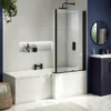 Arezzo Shower Bath - 1700mm L Shaped With Matt Black Screen + Panel -Bathroom Products Store azl17 n d3