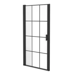 Arezzo 800mm Matt Black Grid Frameless Pivot Shower Door + Tray For Recess -Bathroom Products Store azmbpd85 nd1