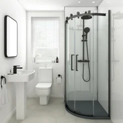 Arezzo Matt Black 900 X 900mm Frameless Quadrant Shower Enclosure