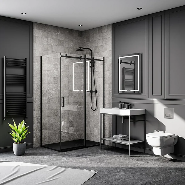 Arezzo Matt Black 1200 X 900 Frameless Sliding Door Shower Enclosure With Black Tray 3 Arezzo Matt Black 1200 X 900 Frameless Sliding Door Shower Enclosure With Black Tray