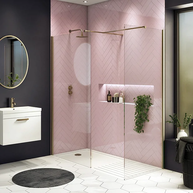 Arezzo 1950mm Brushed Brass Profile Wetroom Screen + Square Support Arm 5 Arezzo 1950mm Brushed Brass Profile Wetroom Screen + Square Support Arm - Image 3