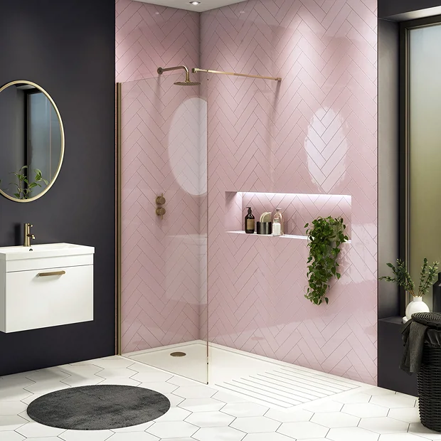 Arezzo 1950mm Brushed Brass Profile Wetroom Screen + Square Support Arm 6 Arezzo 1950mm Brushed Brass Profile Wetroom Screen + Square Support Arm - Image 4
