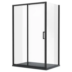 Toreno Matt Black 1000 X 800mm Sliding Door Shower Enclosure + Slate Effect Tray -Bathroom Products Store blk108sdesl d3