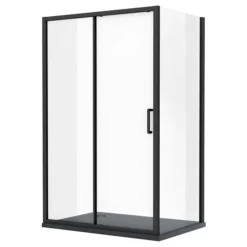 Toreno Matt Black 1200 X 800mm Sliding Door Shower Enclosure + Slate Effect Tray -Bathroom Products Store blk128sdesl d3a