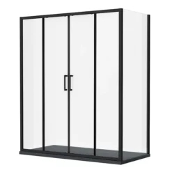 Toreno Matt Black 1400 X 900mm Double Sliding Door Shower Enclosure + Slate Effect Tray -Bathroom Products Store blk149sdesl d1a