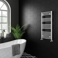 Diamond Curved Heated Towel Rail - W500 X H1000mm - White