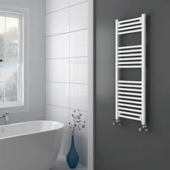Diamond Heated Towel Rail - W400 X H1200mm - White - Straight