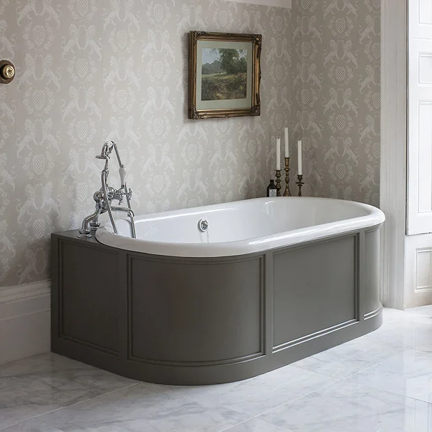 Burlington London 1800mm Back To Wall Bath With Curved Surround & Waste - Dark Olive 3 Burlington London 1800mm Back To Wall Bath With Curved Surround & Waste - Dark Olive