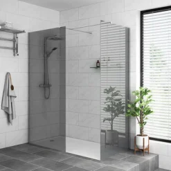 Arezzo 1900mm Grey Tinted Glass Wetroom Screen + Support Arm 7 Arezzo 1900mm Grey Tinted Glass Wetroom Screen + Support Arm -Bathroom Products Store gtg d1