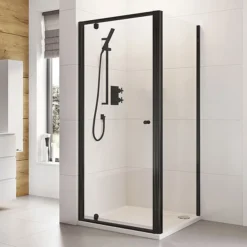 Roman Haven6 Matt Black 6mm Square Pivot Door Shower Enclosure - 800 X 800mm