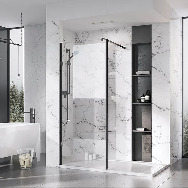 Roman Liberty Black Clear Glass Wetroom Screen + Wall Arm Support - Various Sizes (2000mm High) 5 Roman Liberty Black Clear Glass Wetroom Screen + Wall Arm Support - Various Sizes (2000mm High) - Image 3