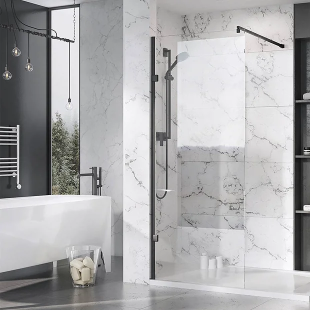 Roman Liberty Black Clear Glass Wetroom Screen + Wall Arm Support - Various Sizes (2000mm High) 4 Roman Liberty Black Clear Glass Wetroom Screen + Wall Arm Support - Various Sizes (2000mm High) - Image 2