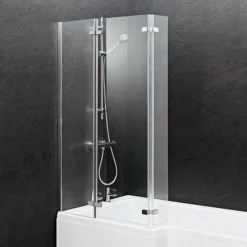 Milan Square Shower Bath - 1700mm Inc. Double Hinged Screen + MDF Panel -Bathroom Products Store lshapedshowerbath1700mmincmdffrontpaneldoublehingedscreennewd1