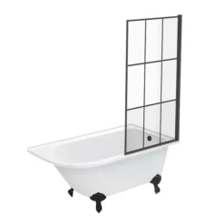 Appleby 1550 Roll Top Shower Bath With Matt Black Grid Screen + Leg Set -Bathroom Products Store mbap15bs n d1