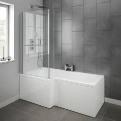 Milan Shower Bath - 1700mm L Shaped Inc. Screen With Rail + Panel -Bathroom Products Store milanshowerbath1700mmlshapedincscreenwithrailandpaneld3