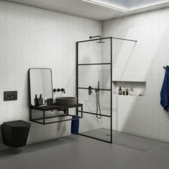 Osaka 1950mm Matt Black Wetroom Screen Incl. Support Arm -Bathroom Products Store oskmb detail01