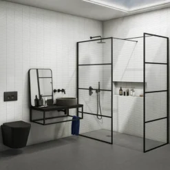 Osaka 1950mm Matt Black Wetroom Screen Incl. Support Arm