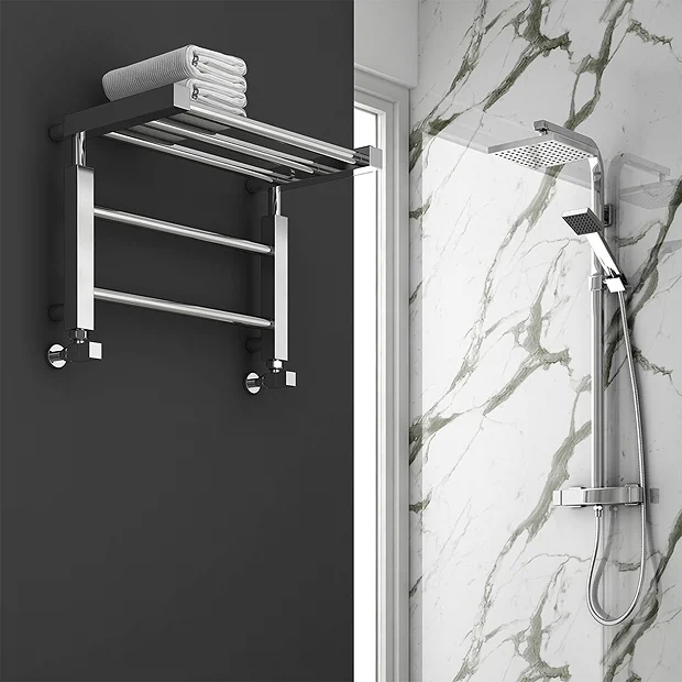 Brooklyn Modern 350 X 500mm Chrome Heated Towel Rail Shelf 5 Brooklyn Modern 350 X 500mm Chrome Heated Towel Rail Shelf - Image 3