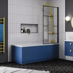 Venice Abstract Matt Black Grid Screen W. Single Ended Bath + Satin Blue Panel 13 Venice Abstract Matt Black Grid Screen W. Single Ended Bath + Satin Blue Panel -Bathroom Products Store vabgsbb d4