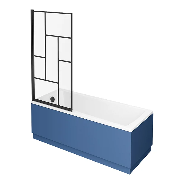 Venice Abstract Matt Black Grid Screen W. Single Ended Bath + Satin Blue Panel 4 Venice Abstract Matt Black Grid Screen W. Single Ended Bath + Satin Blue Panel - Image 2