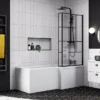 Venice Shower Bath - 1700mm L Shaped With Matt Black Abstract Grid Screen + Panel -Bathroom Products Store vagl17 detail5