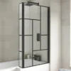 Venice Shower Bath - 1700 L Shaped W. Matt Black Abstract Grid Screen + Satin Grey Panel -Bathroom Products Store vagl17g d3