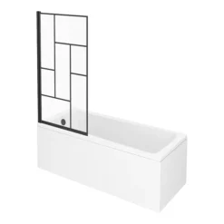 Venice Abstract Matt Black Grid Bath Screen With Square Single Ended Bath -Bathroom Products Store vambgbth d1