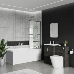 Venice Abstract Matt Black Grid Bath Screen With Square Single Ended Bath -Bathroom Products Store vambgbth d2