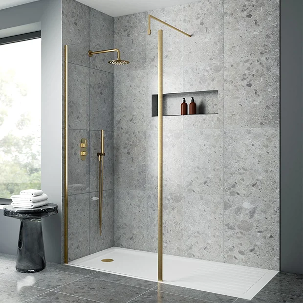 Venice Brushed Brass Outer Framed 8mm Wetroom Screen With Support Arm (1950mm High) - Various Sizes 4 Venice Brushed Brass Outer Framed 8mm Wetroom Screen With Support Arm (1950mm High) - Various Sizes - Image 2