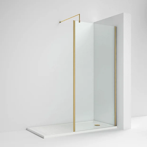 Venice Brushed Brass Outer Framed 8mm Wetroom Screen With Support Arm (1950mm High) - Various Sizes 3 Venice Brushed Brass Outer Framed 8mm Wetroom Screen With Support Arm (1950mm High) - Various Sizes