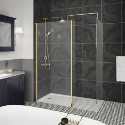 Venice Brushed Brass Wetroom Screen With Retaining Arm (1950mm High) - Various Sizes -Bathroom Products Store venrsb detail01