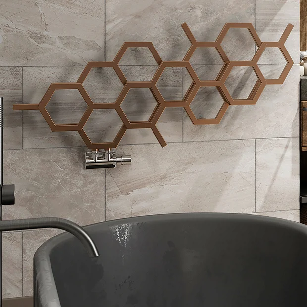 Terma Hex H502 X W1126mm Bright Copper Designer Radiator 4 Terma Hex H502 X W1126mm Bright Copper Designer Radiator - Image 2