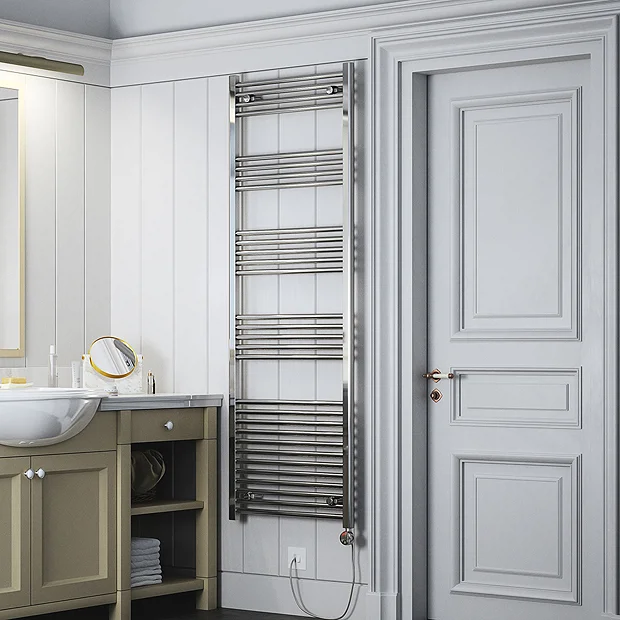 Terma Leo H1800 X W600mm Chrome Electric Only Towel Rail With MEG Thermostatic Element 3 Terma Leo H1800 X W600mm Chrome Electric Only Towel Rail With MEG Thermostatic Element